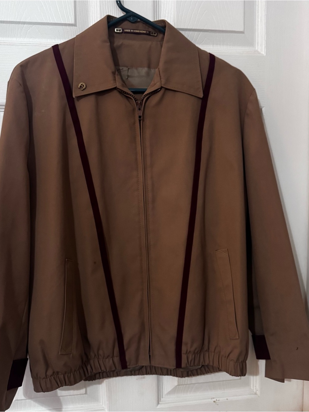 Vintage 1980’s Etienne Aigner Brown Bomber Jacket with Burgundy Stripes